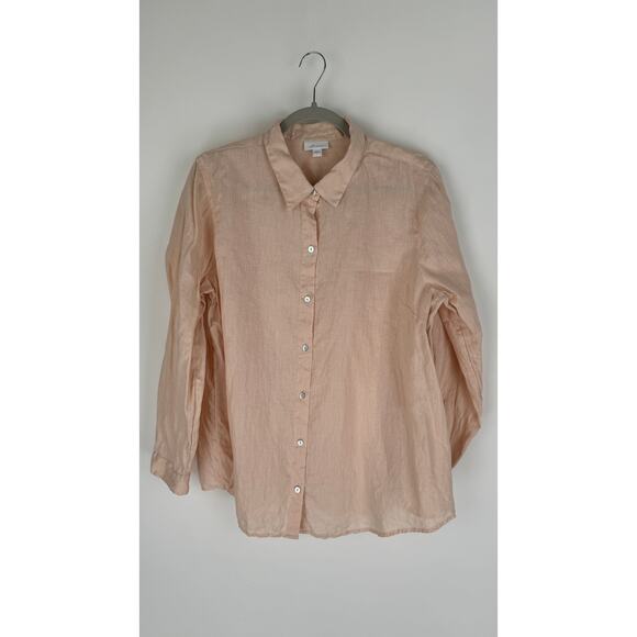 J Jill 100% Linen Button Up Roll Tab Long Sleeve Shirt Womens Large Peach - Picture 1 of 7